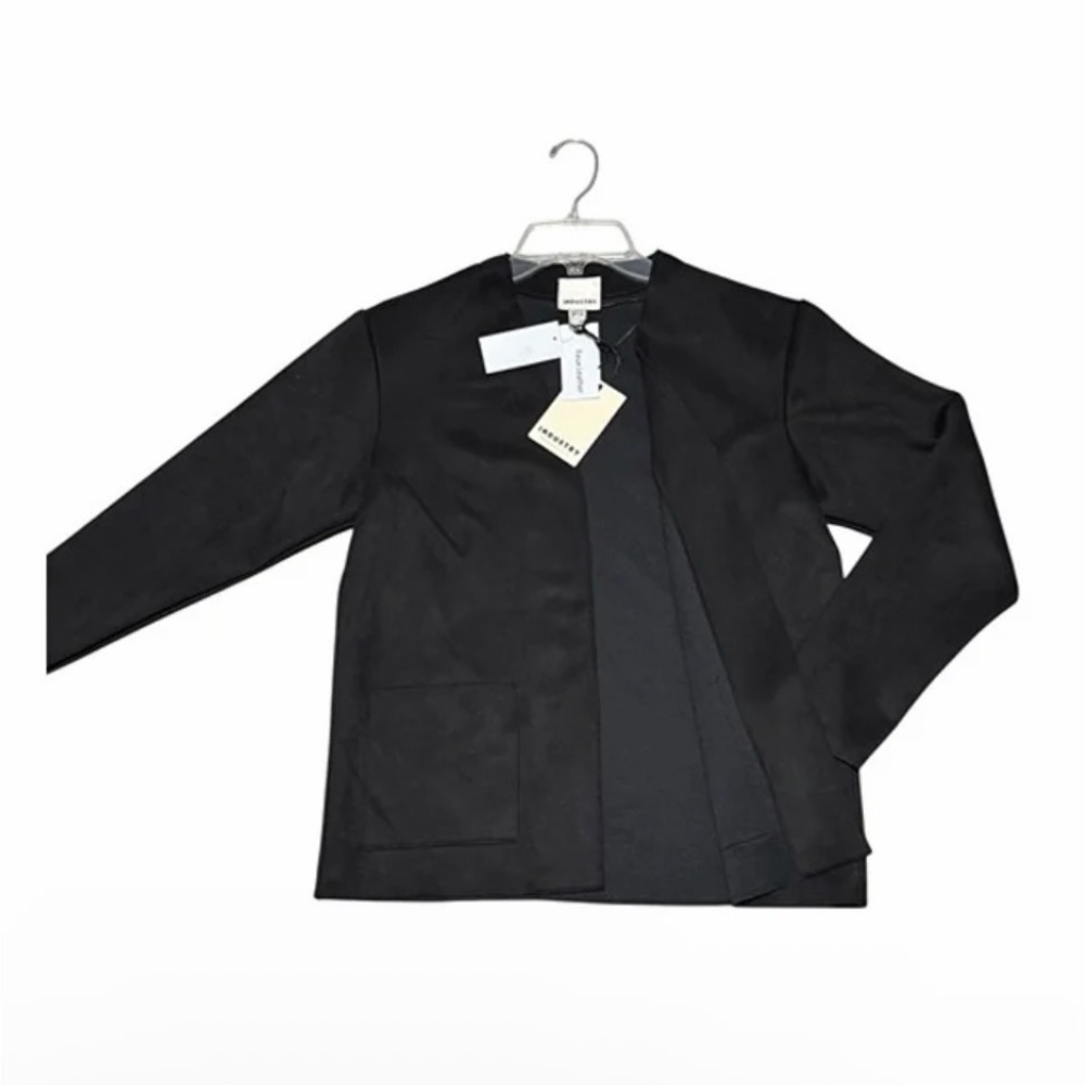 Black Blazer Industry Womens Black Faux Leather Open Front nwt - Picture 9 of 16